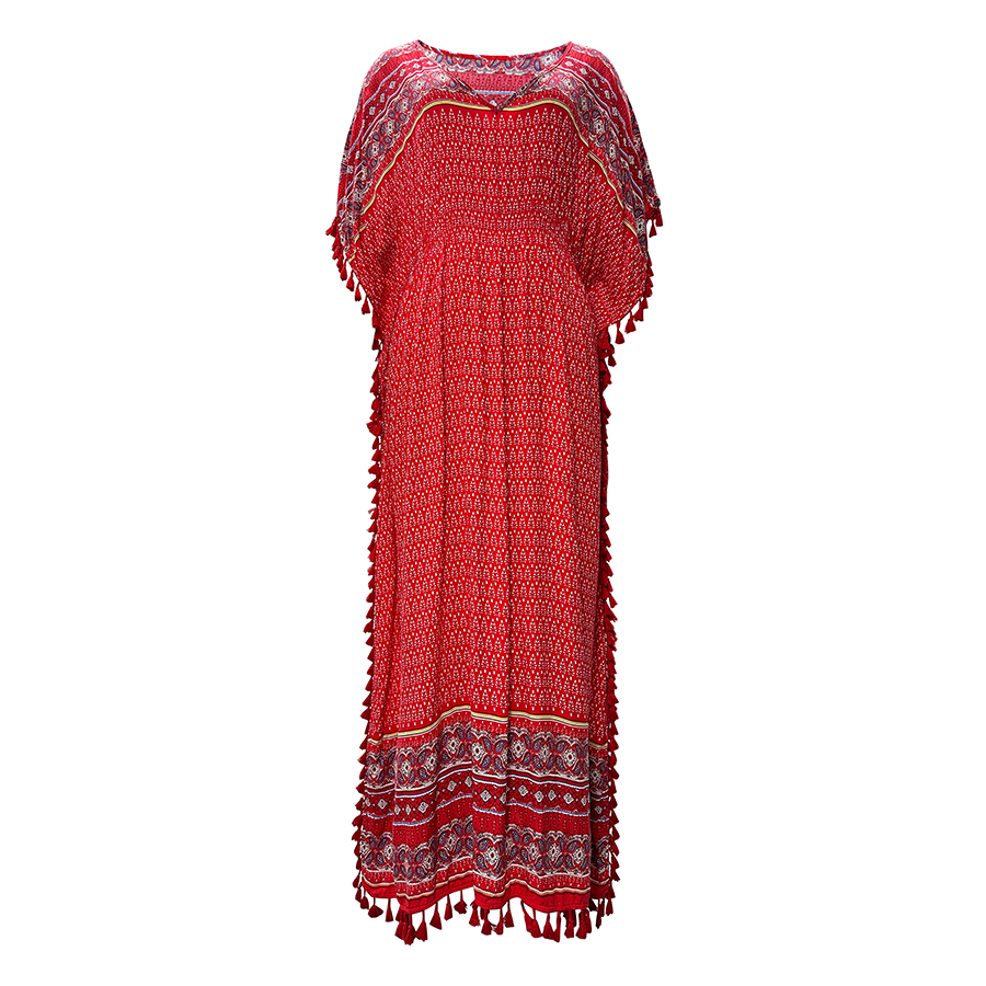 Women's Summer V-Neck Printed Dresses Beach Coverups
