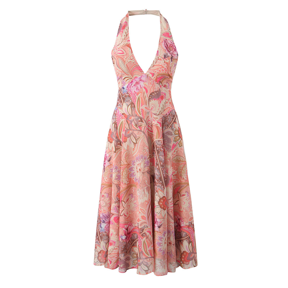 Women's Waist Slimming Cashew Flower Hanging Neck Dress Long Dress