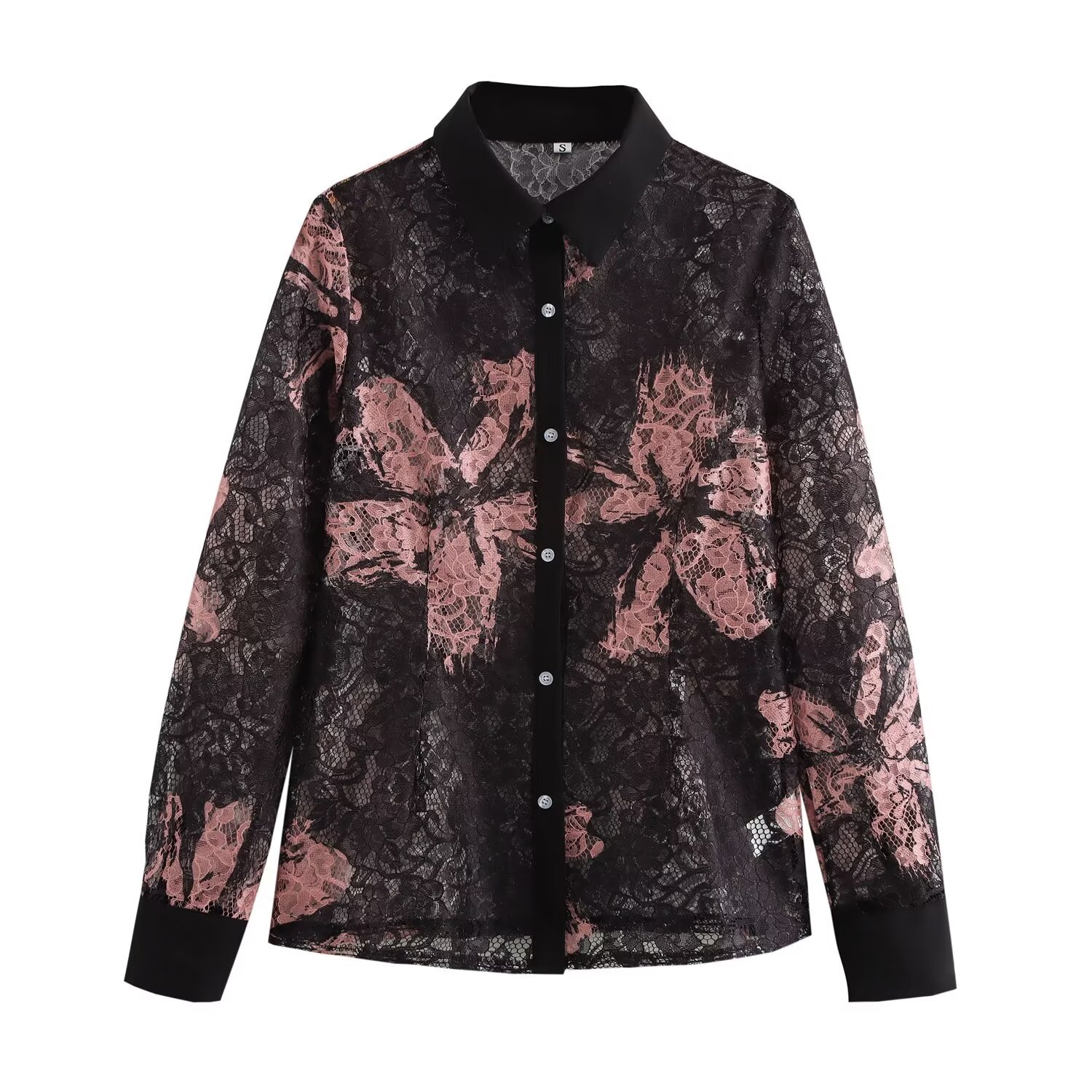 Women's Niche Lace Print Designer Casual Long Sleeve Shirt