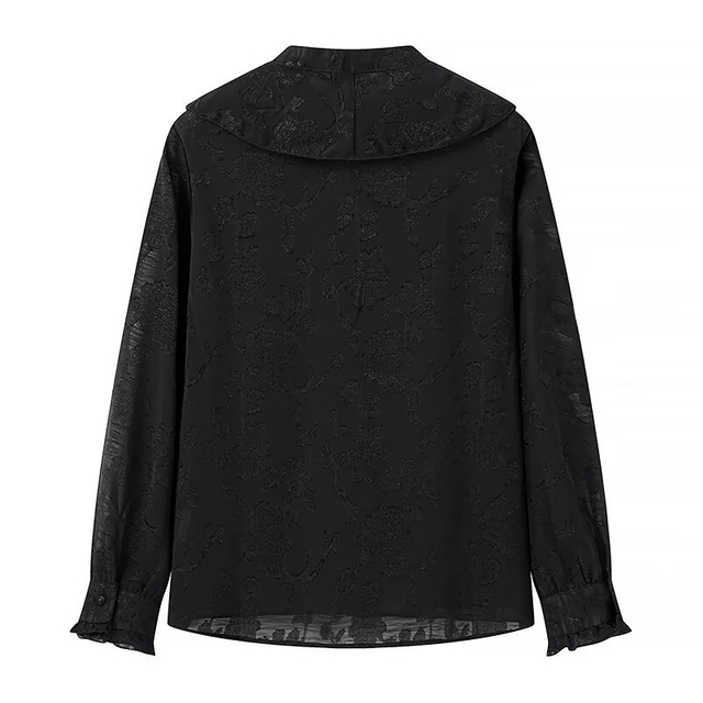 Women's Fashion Jacquard Solid Color Round Neck Long Sleeve Loose Casual Shirt
