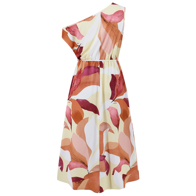 Women's Color Clashing Printed Slash Shoulder Dresses Loose A Hem Elegant Long Dresses 