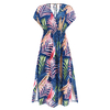 Fashion Bat Sleeve V Neck Backless Tie Dress Summer Women's Printed Long Dresses