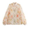 Women's Fashion Simple Versatile Floral Print Bubble Sleeve Long Sleeve Shirt