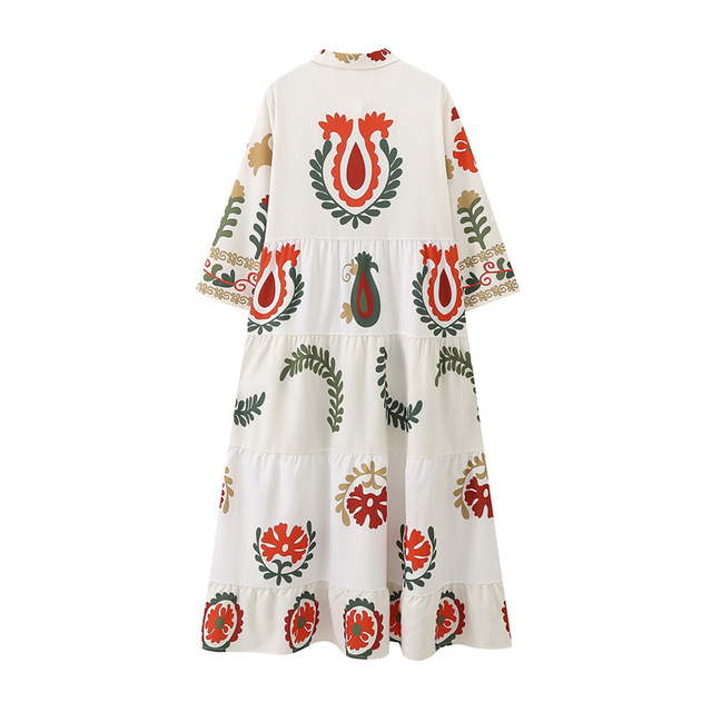 Women's Summer New Europe And The United States Personalized Fashion Positioning Printing Shirt-style Long Dresses Female