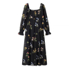Spring And Summer New French Tea Break Niche Design Retro Black Square Neck Floral Dress Women