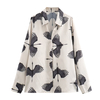 Women's Vintage Satin Thousand Bird Crane Print Long Sleeve Shirt