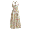 Summer New French Rustic Vintage Print Drawstring Neck Sundresses Dresses