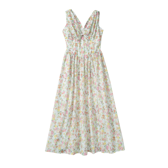 Europe And The United States Vacation Style Spicy Girl Sexy Deep V-neck Splicing Slim Show Body Dresses