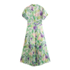 Summer New Refreshing Shirt Collar Chiffon Printed Bubble Sleeve Dress Long Women