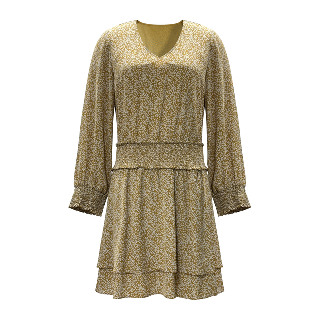 Spring And Summer Long Sleeve V-Neck Fashion Floral Printed Waist Dresses for Women