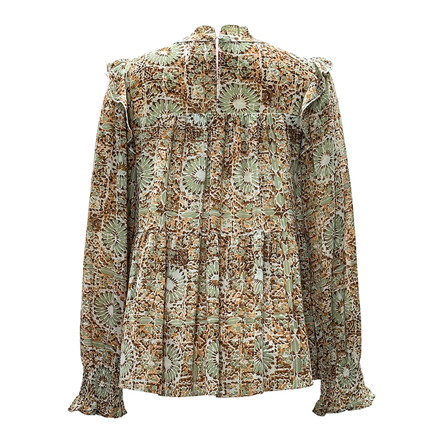 Autumn New Long-sleeved Printed Shirt Female Ruffled Blouse