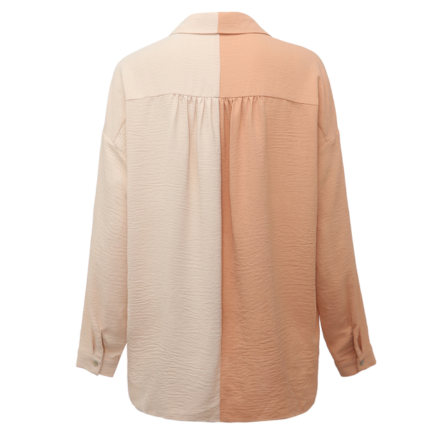 Women's Round Collar Patchwork Casual Long Sleeve Shirt