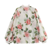 Women's Fashion Light Color Rose Print Collar Tie Lantern Sleeve Shirt