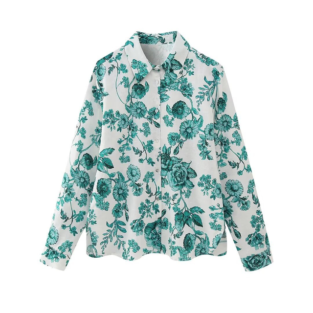 Women's Long Sleeve Lapel Printed Shirt