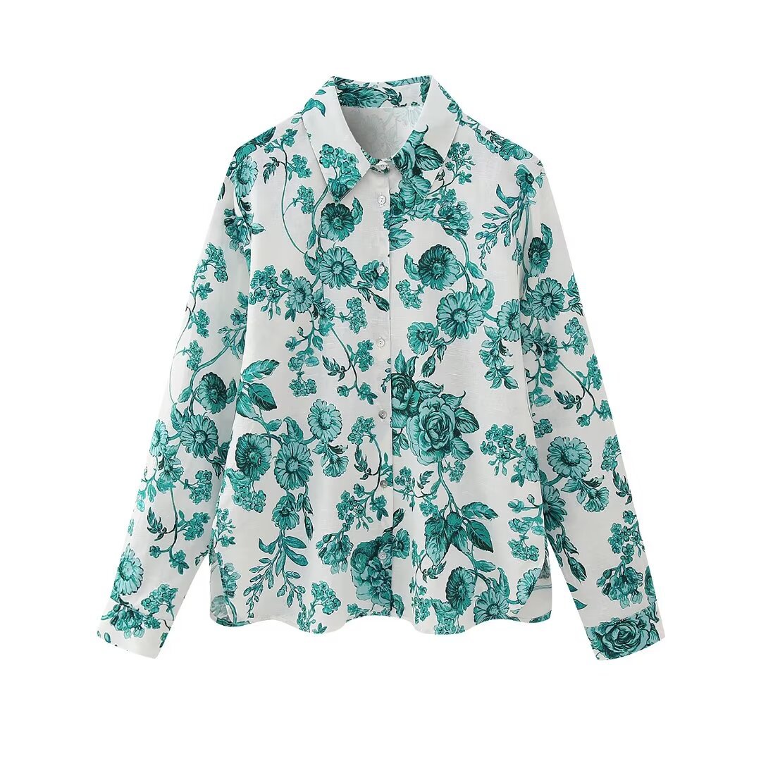Women's Long Sleeve Lapel Printed Shirt