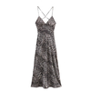 Europe And The United States Wind New Women's Fall Satin Texture Leopard Print V-neck Backless Halter Dresses