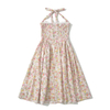 Summer New French Rustic Vintage Print Drawstring Neck Sundresses Dresses