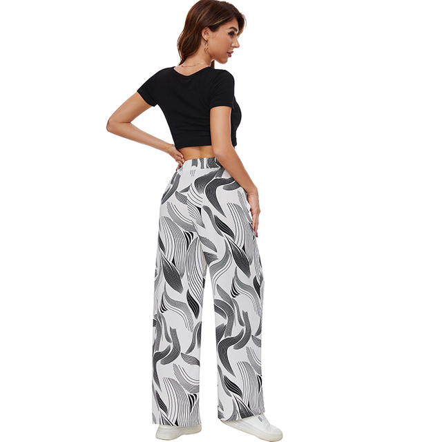 Women's 2024 Elastic Waist Ice Pants Floral Chiffon Pants Draped Casual Pants Loose Straight Pants