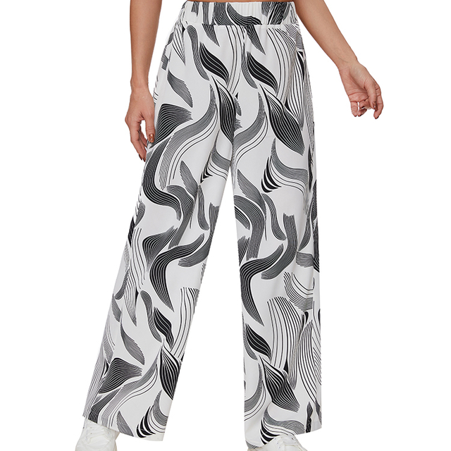 Women's 2024 Elastic Waist Ice Pants Floral Chiffon Pants Draped Casual Pants Loose Straight Pants