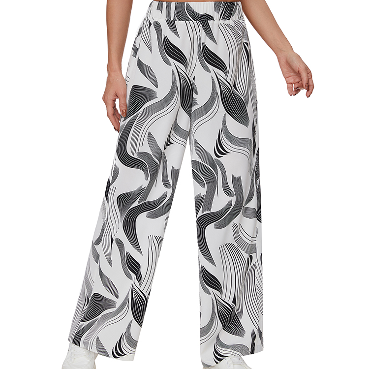 Women's 2024 Elastic Waist Ice Pants Floral Chiffon Pants Draped Casual Pants Loose Straight Pants