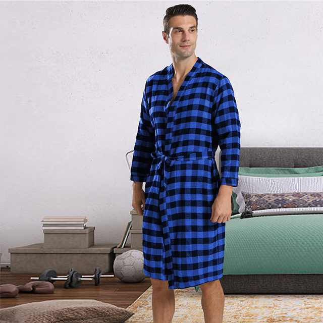 2024 New Plaid Robe Men's Ties in The Long Thin Home Wear