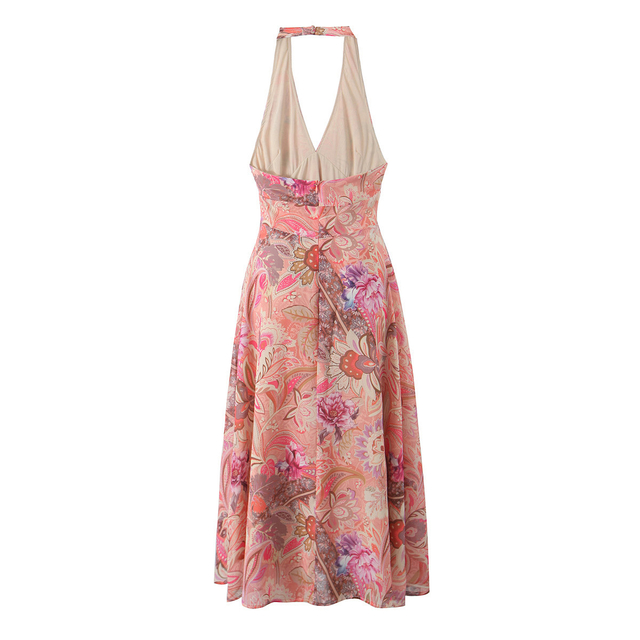 Women's Waist Slimming Cashew Flower Hanging Neck Dress Long Dress