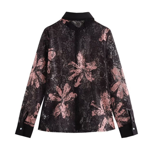 Women's Niche Lace Print Designer Casual Long Sleeve Shirt