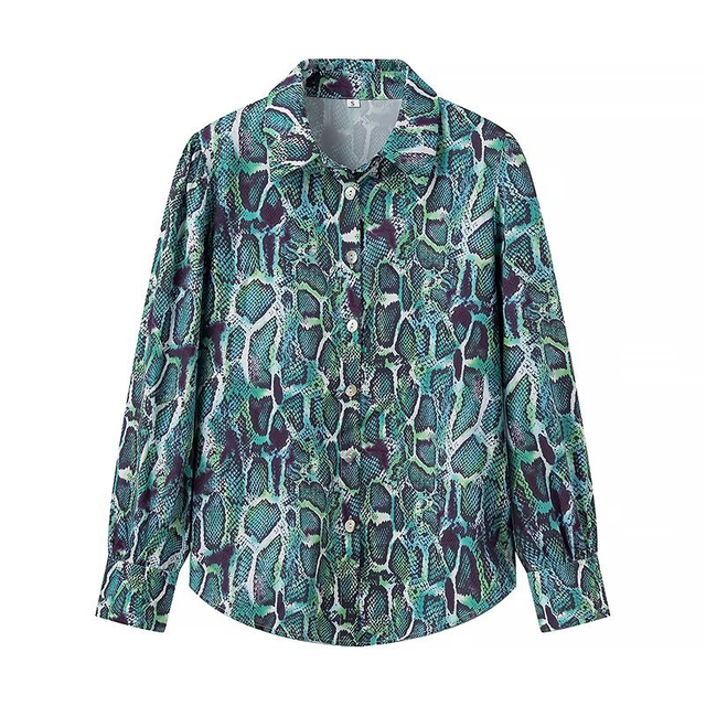 Women's Fashion Simple Versatile Casual Printed Snake Print Long Sleeve Shirt