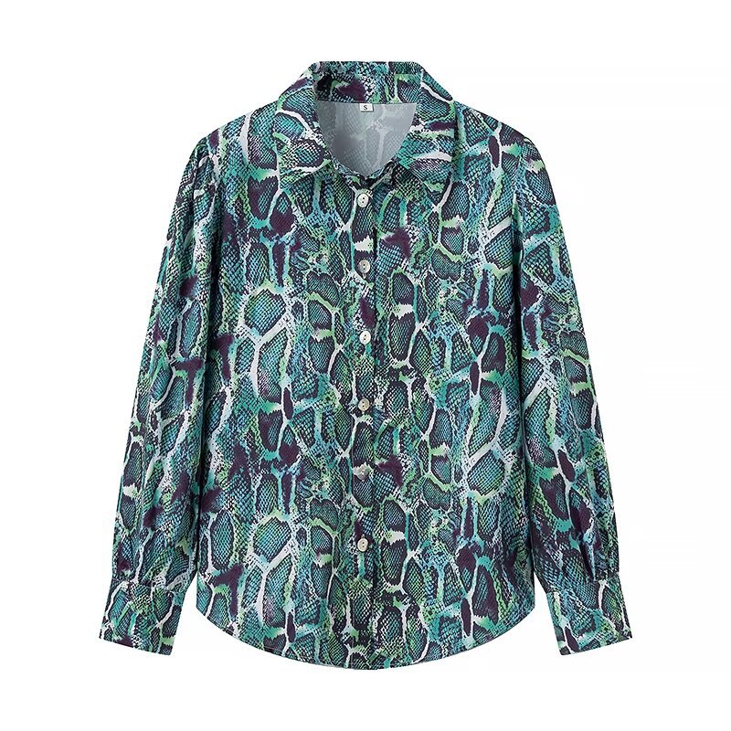 Women's Fashion Simple Versatile Casual Printed Snake Print Long Sleeve Shirt