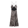 Europe And The United States Wind New Women's Fall Satin Texture Leopard Print V-neck Backless Halter Dresses