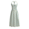Summer New French Rustic Vintage Print Drawstring Neck Sundresses Dresses