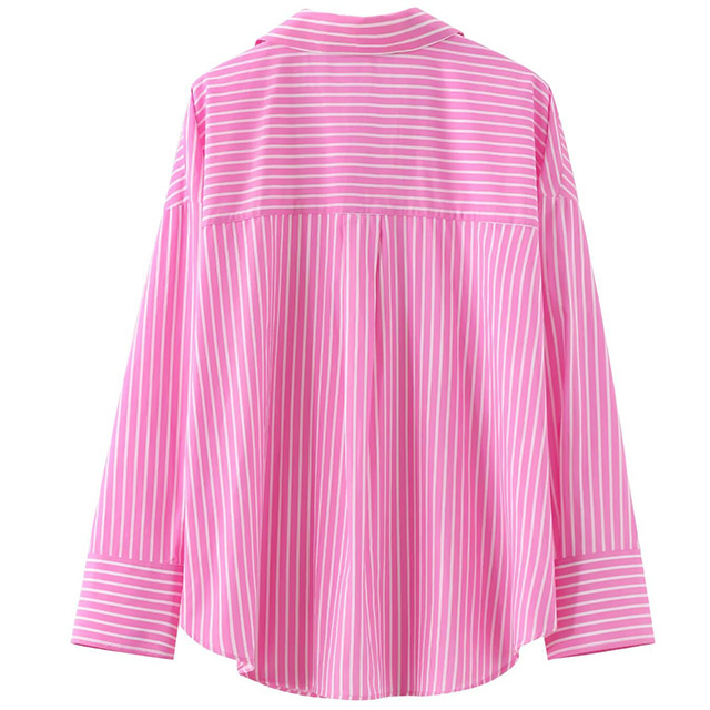 Women's Spring And Autumn Long Sleeve Fashion Stripe Basic Shirt 