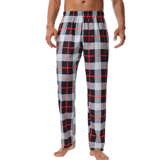 2024Men's Casual Elastic Waist Fashion with Pockets Plaid Pajama Pants