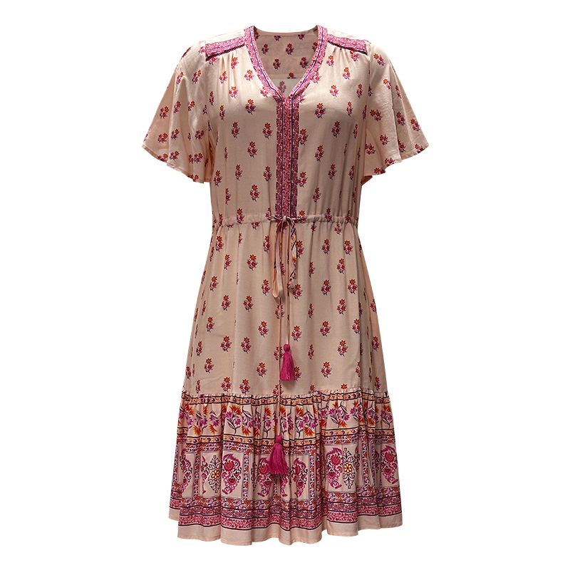 Women's V-neck Fashion Printed Short Sleeve Dress Outwear Vacation Style