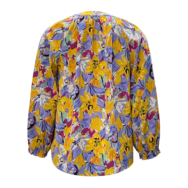 Women's V-neck Lace-up Floral Print Long Sleeve Shirt