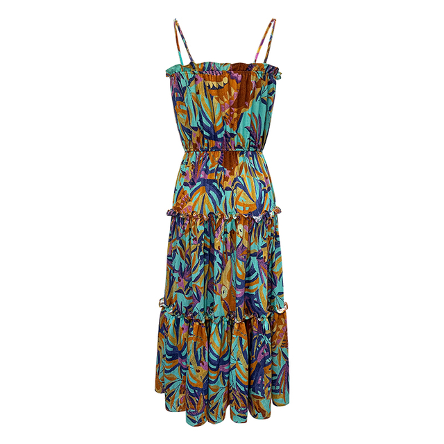 Europe And The United States Printed Vacation Style Long Section Halter Dress Female