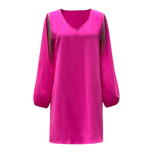Women's Fashion V-Neck Solid Color Long Sleeve Top Dresses