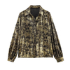 Spring New Ladies Fashion Long-sleeved Lapel Metal Foil Shirt 