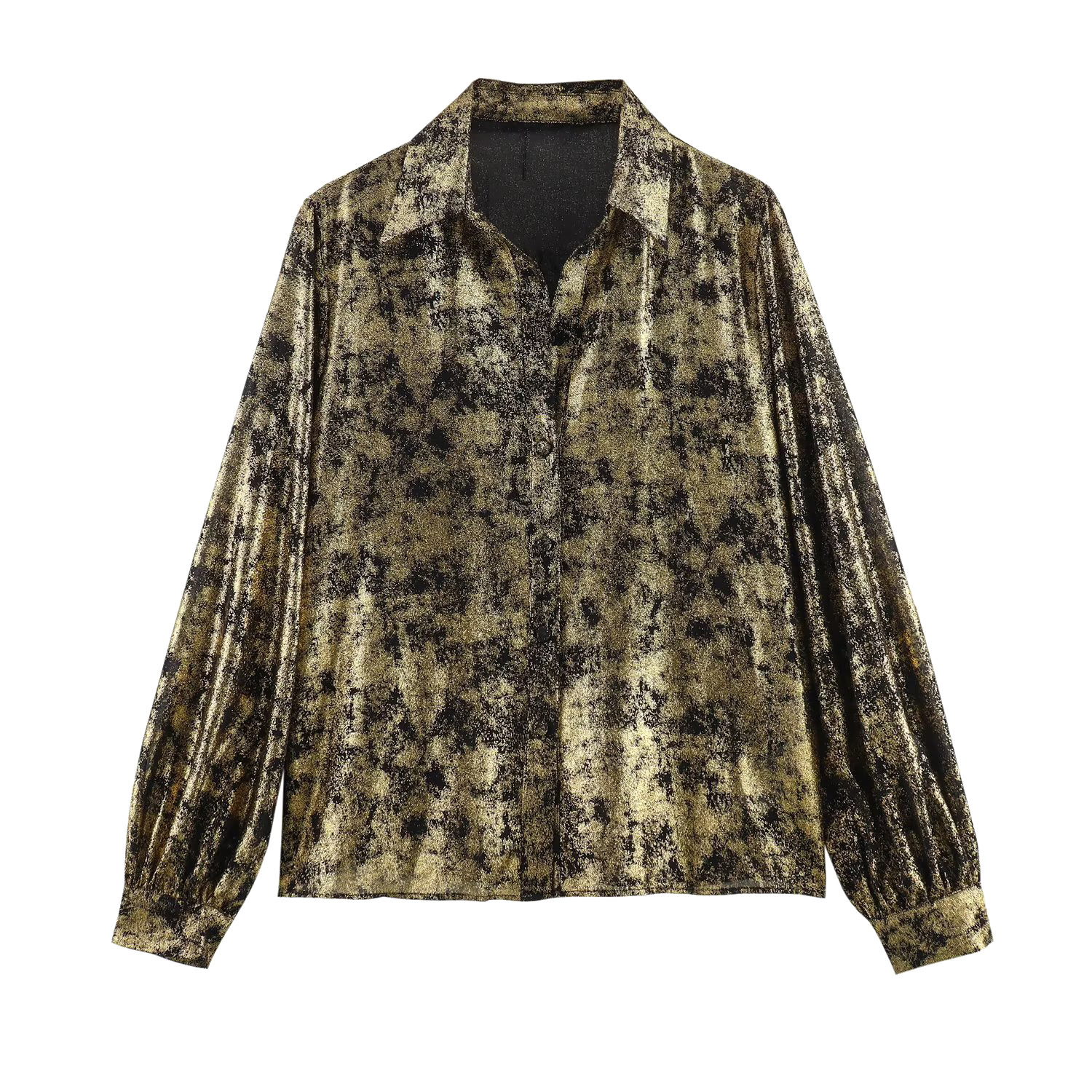 Spring New Ladies Fashion Long-sleeved Lapel Metal Foil Shirt 