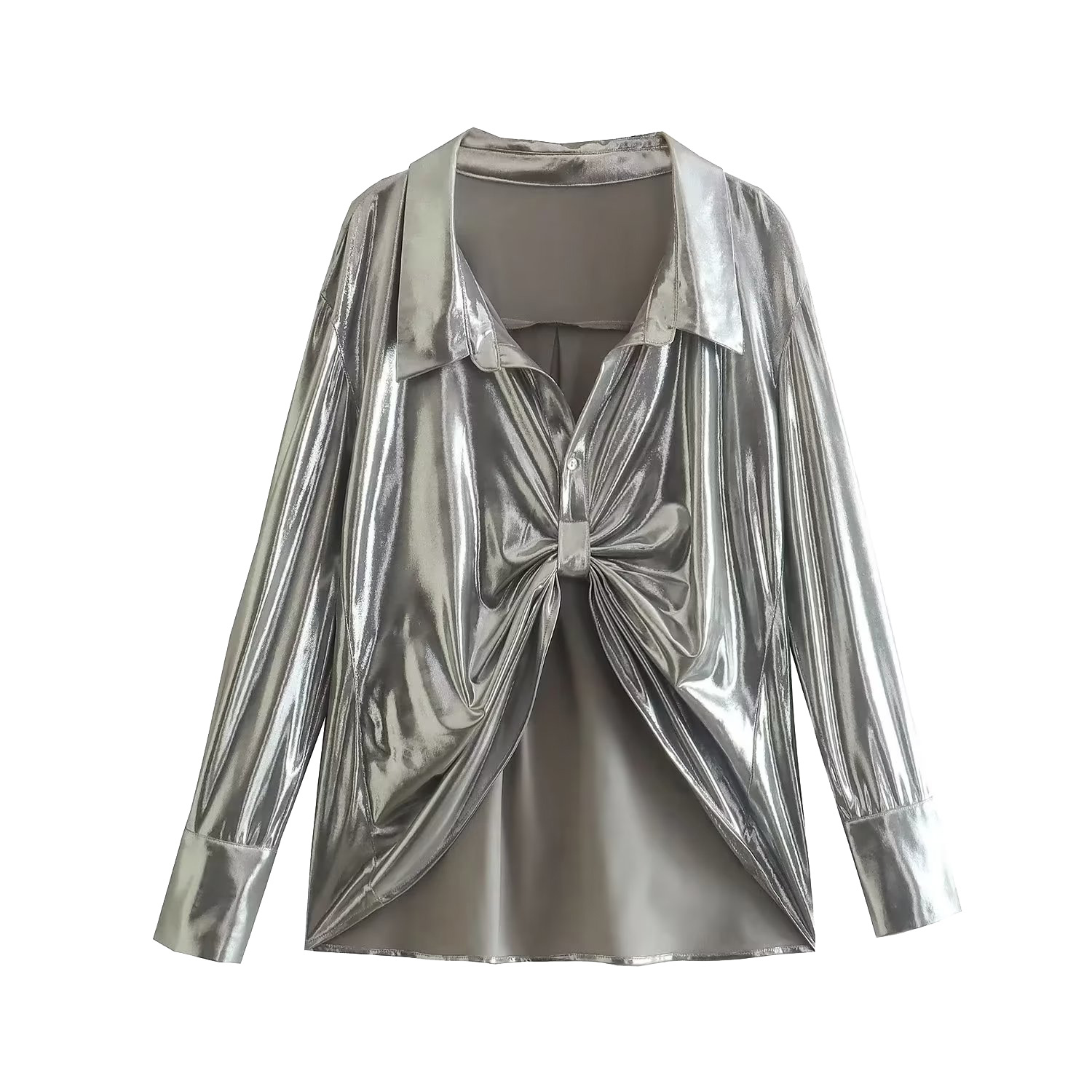 Women's Hot Gold Square Neck Long-sleeved Loose Shirt Air with Thin Tops