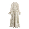 Europe And The United States Wind Women's New French Collar Flared Sleeves Embroidery Design Long-sleeved Dresses