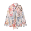 Women's Fashion Casual Printed Bow Trim Long Sleeve Shirt
