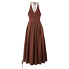 French Elegant Sexy V-neck Neckline Backless Large Skirt Hem Seaside Vacation Mid-length Dress Halter Long Dress