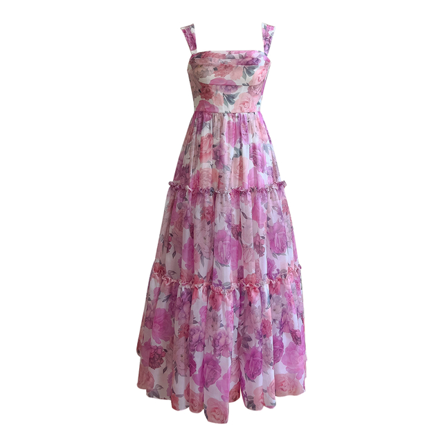 Summer New Floral Bustier Halter Waisted Temperament Daily Wearable Dresses