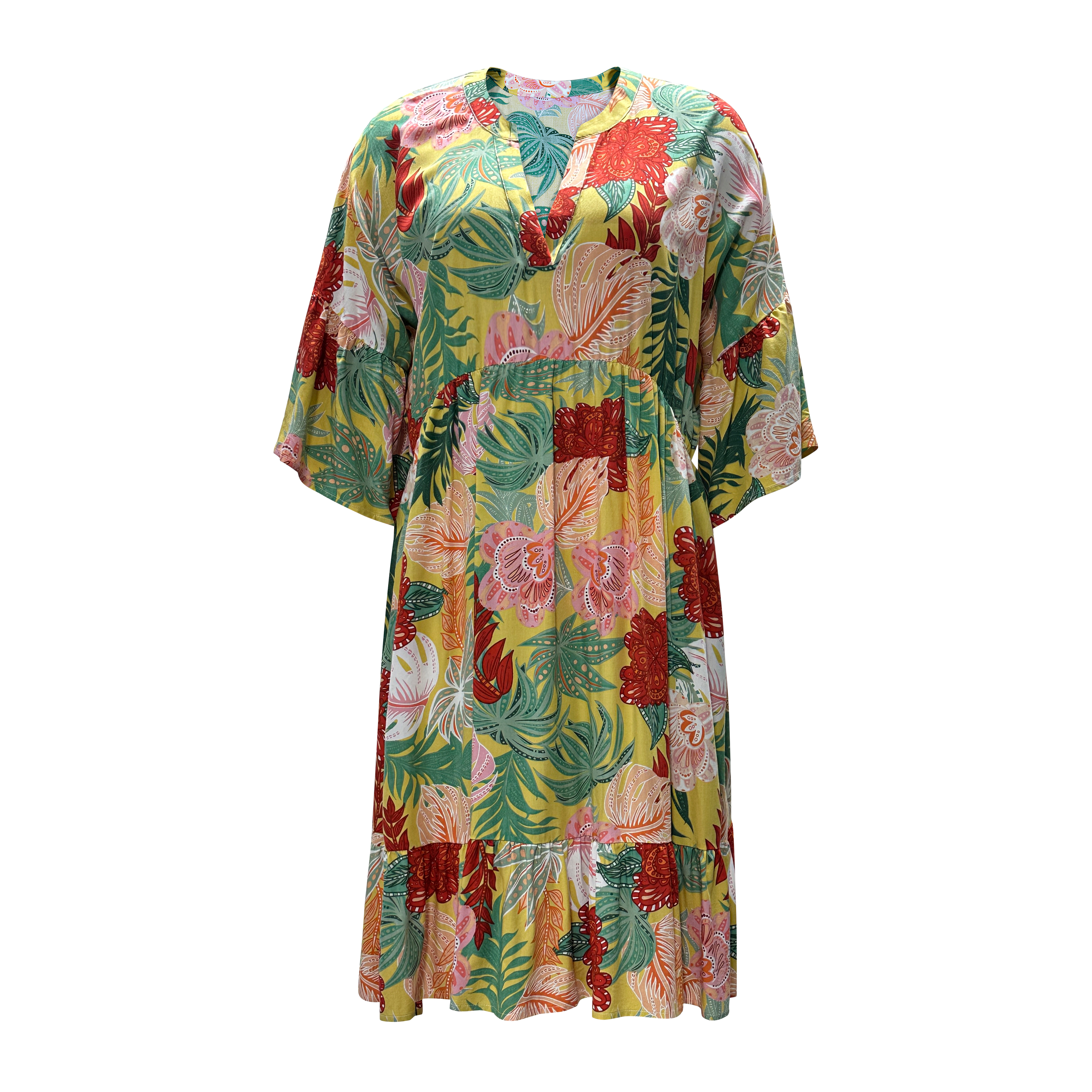 Women's V-Neck Mid Sleeve Fashion Printed Beach Dresses