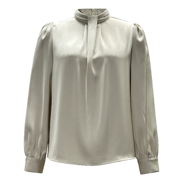 Luxury Office Date Blouse - Stand Collar Long Sleeve Elegant Women's Top