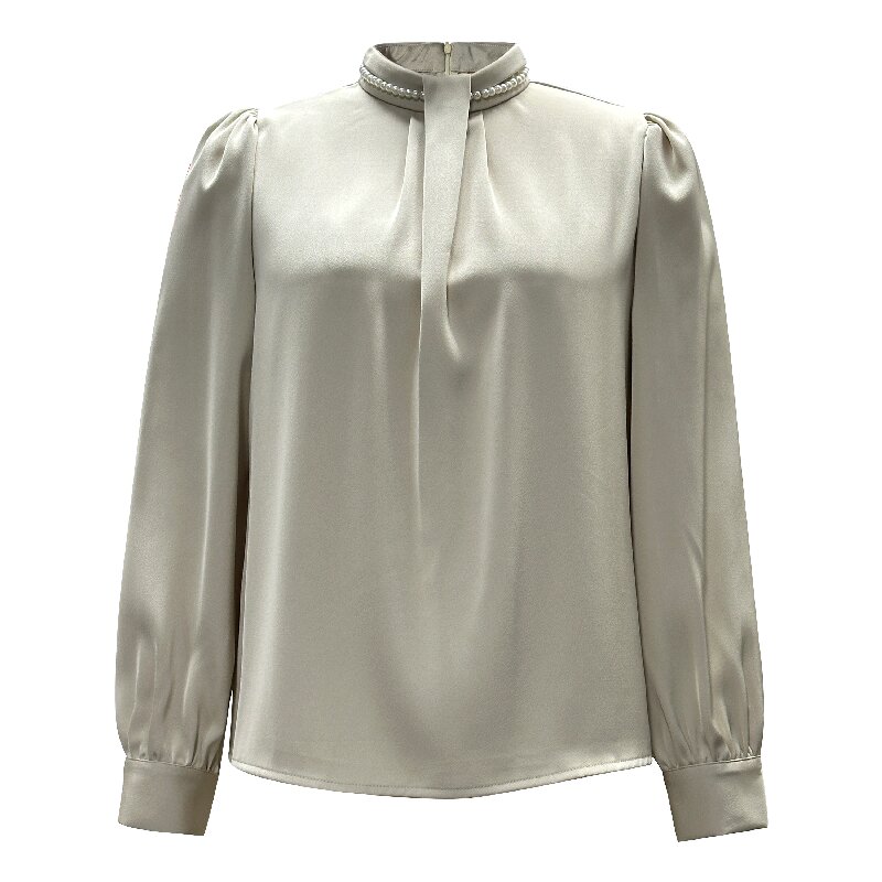 Luxury Office Date Blouse - Stand Collar Long Sleeve Elegant Women's Top