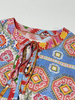 Printing Ethnic Boho Dress - Round Neck Tie Detail Loose Summer Dress