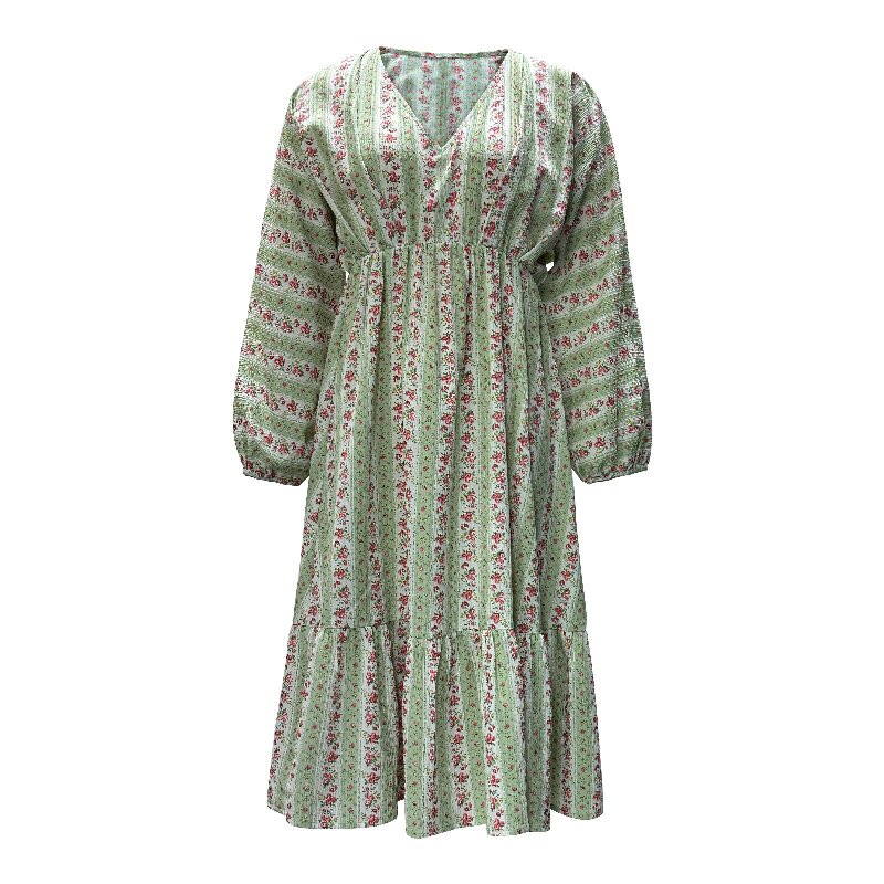 Printed Tropical Boho Dress | Sexy V-Neck Lantern Sleeve Summer Dress