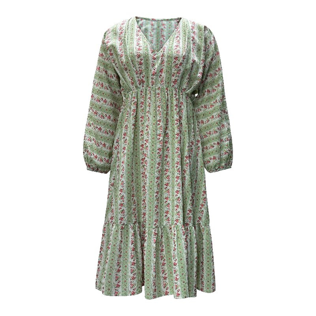 Printed Tropical Boho Dress | Sexy V-Neck Lantern Sleeve Summer Dress